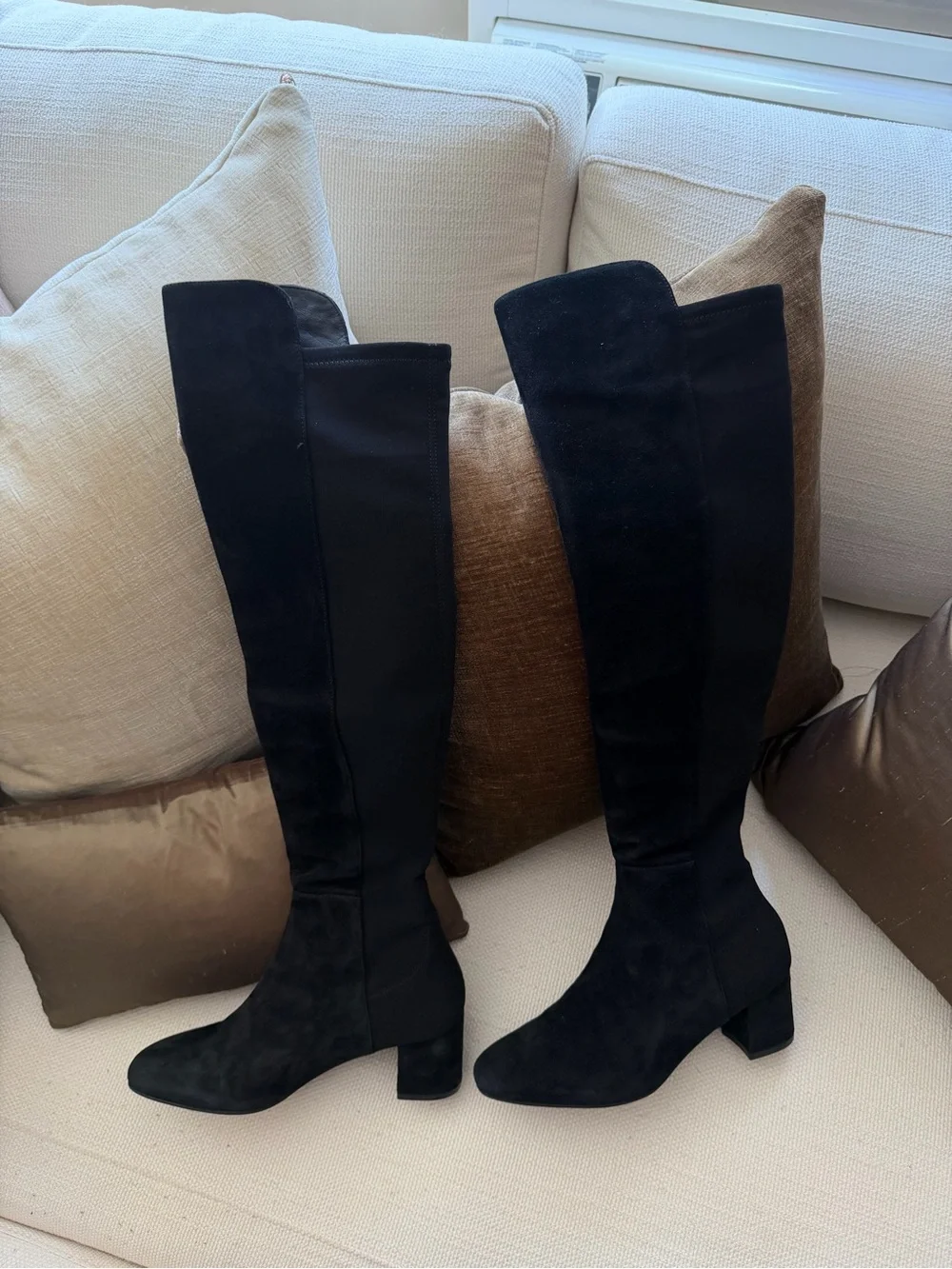 Stuart Weitzman Black Over-The-Knee Suede Block Heel Boots